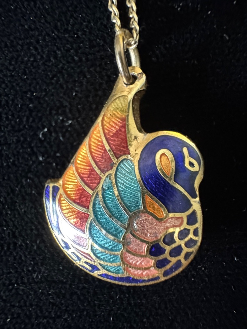 Vintage Cloisonné Multicolored Swan Necklace